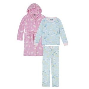 Eddie Bauer Girl’s 3 Piece Sleep Set Top Bottom Fleece Robe Girls size medium